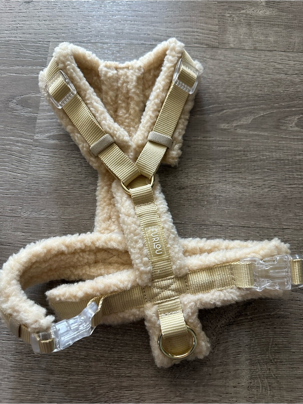 Plush Cream Padded Dog Harness — Soft Sherpa Comfort size L